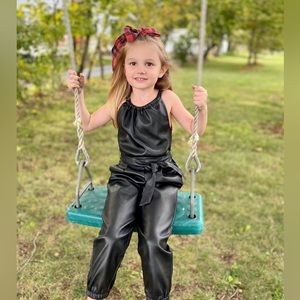 Zara girls black leather jumpsuit